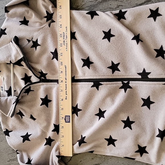 H&M Girl's Patterned Fleece Jacket light gray with navy blue stars size 10-12Y - Picture 7 of 9